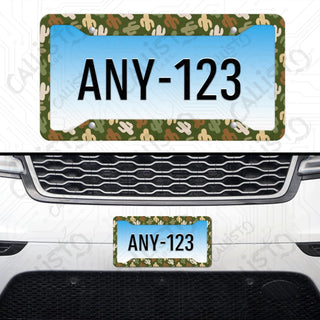 Green Cacti Floral License Plate Frame - Personalized White Aluminum | UV Protection & Sleek Design | Stylish Car