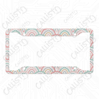 Bright Boho Pastel Rainbow License Plate Frame - Personalized White Aluminum | UV Protection & Sleek Design | Stylish