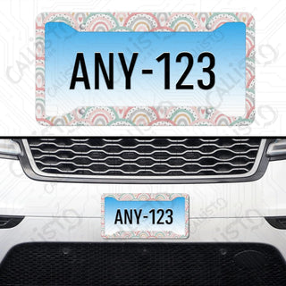 Bright Boho Pastel Rainbow License Plate Frame - Personalized White Aluminum | UV Protection & Sleek Design | Stylish