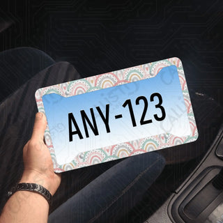 Bright Boho Pastel Rainbow License Plate Frame - Personalized White Aluminum | UV Protection & Sleek Design | Stylish