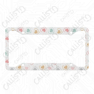 Bright Boho Pastel Hearts License Plate Frame - Personalized White Aluminum | UV Protection & Sleek Design | Stylish