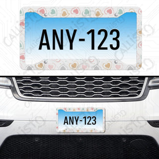 Bright Boho Pastel Hearts License Plate Frame - Personalized White Aluminum | UV Protection & Sleek Design | Stylish