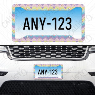 Bright Pastel Waves License Plate Frame - Personalized White Aluminum | UV Protection & Sleek Design | Stylish Car