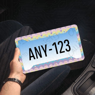 Bright Pastel Waves License Plate Frame - Personalized White Aluminum | UV Protection & Sleek Design | Stylish Car