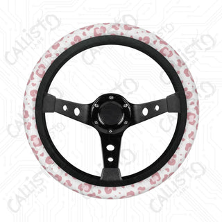 Pink Leopard Animal Print Custom Car Steering Wheel Cover - Soft Polyester Design | Perfect Fit & Easy Install