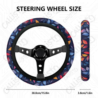 Bright Floral Leaves Custom Car Steering Wheel Cover - Soft Polyester Design | Perfect Fit & Easy Install