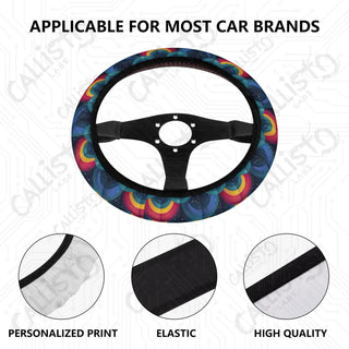 Vivid & Bright Rainbow Print Custom Car Steering Wheel Cover - Soft Polyester Design | Perfect Fit & Easy Install