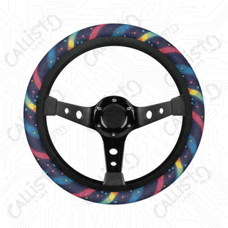 Vivid & Bright Rainbow Stripe Print Custom Car Steering Wheel Cover - Soft Polyester Design | Perfect Fit & Easy Install