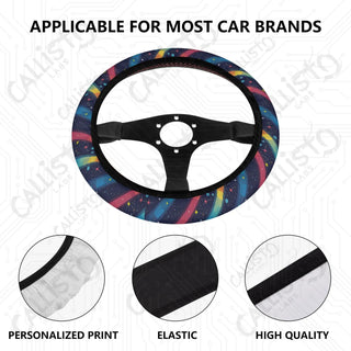 Vivid & Bright Rainbow Stripe Print Custom Car Steering Wheel Cover - Soft Polyester Design | Perfect Fit & Easy Install