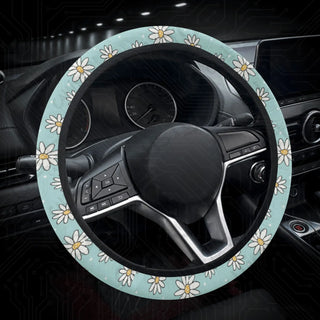 Daisy Flower Floral Print Custom Car Steering Wheel Cover - Soft Polyester Design | Perfect Fit & Easy Install