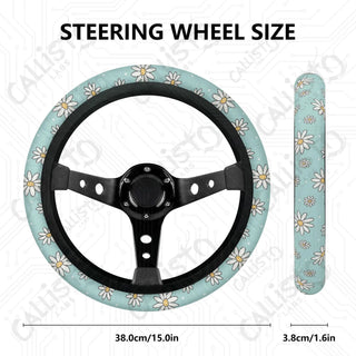 Daisy Flower Floral Print Custom Car Steering Wheel Cover - Soft Polyester Design | Perfect Fit & Easy Install