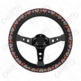 Vivid & Bright Groovy Hippie Hearts Custom Car Steering Wheel Cover - Soft Polyester Design | Perfect Fit & Easy Install