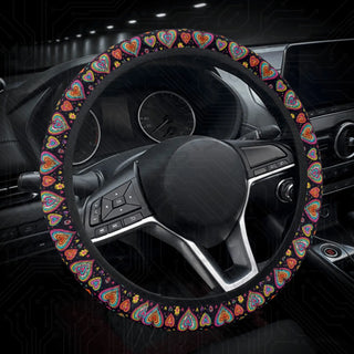 Vivid & Bright Groovy Hippie Hearts Custom Car Steering Wheel Cover - Soft Polyester Design | Perfect Fit & Easy Install