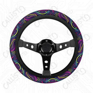 Vivid & Bright Groovy Hippie Waves Custom Car Steering Wheel Cover - Soft Polyester Design | Perfect Fit & Easy Install