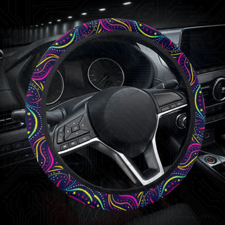 Vivid & Bright Groovy Hippie Waves Custom Car Steering Wheel Cover - Soft Polyester Design | Perfect Fit & Easy Install