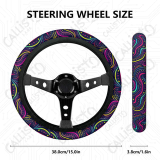 Vivid & Bright Groovy Hippie Waves Custom Car Steering Wheel Cover - Soft Polyester Design | Perfect Fit & Easy Install