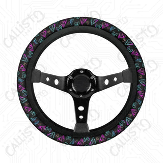 Vivid & Bright Groovy Neon Hearts Custom Car Steering Wheel Cover - Soft Polyester Design | Perfect Fit & Easy Install