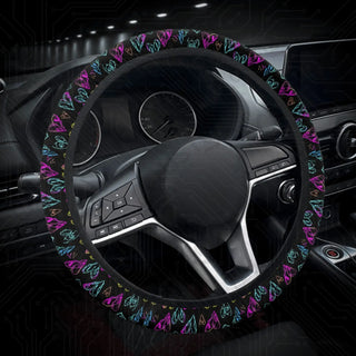 Vivid & Bright Groovy Neon Hearts Custom Car Steering Wheel Cover - Soft Polyester Design | Perfect Fit & Easy Install