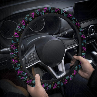 Vivid & Bright Groovy Neon Hearts Custom Car Steering Wheel Cover - Soft Polyester Design | Perfect Fit & Easy Install