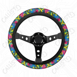 Vivid & Bright Groovy Neon Graffiti Hearts Custom Car Steering Wheel Cover - Soft Polyester Design | Perfect Fit & Easy