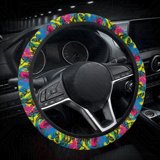 Vivid & Bright Groovy Neon Graffiti Hearts Custom Car Steering Wheel Cover - Soft Polyester Design | Perfect Fit & Easy