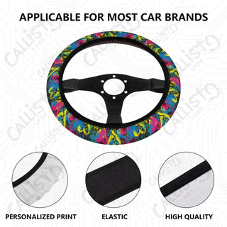 Vivid & Bright Groovy Neon Graffiti Hearts Custom Car Steering Wheel Cover - Soft Polyester Design | Perfect Fit & Easy