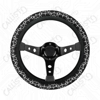 Spider Webs Spooky Custom Car Steering Wheel Cover - Soft Polyester Design | Perfect Fit & Easy Install