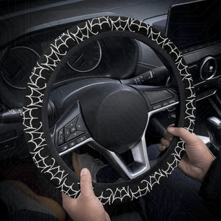 Spider Webs Spooky Custom Car Steering Wheel Cover - Soft Polyester Design | Perfect Fit & Easy Install