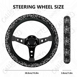 Spider Webs Spooky Custom Car Steering Wheel Cover - Soft Polyester Design | Perfect Fit & Easy Install