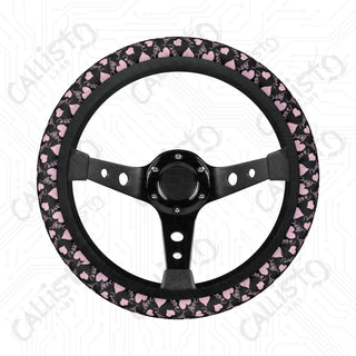 Pink & Black Lover Hearts Custom Car Steering Wheel Cover - Soft Polyester Design | Perfect Fit & Easy Install