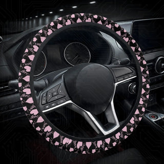 Pink & Black Lover Hearts Custom Car Steering Wheel Cover - Soft Polyester Design | Perfect Fit & Easy Install