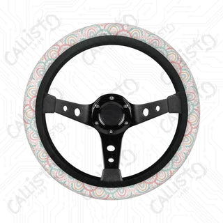 Bright Pastel Boho Rainbow Custom Car Steering Wheel Cover - Soft Polyester Design | Perfect Fit & Easy Install