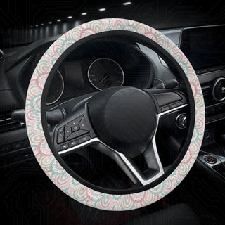 Bright Pastel Boho Rainbow Custom Car Steering Wheel Cover - Soft Polyester Design | Perfect Fit & Easy Install