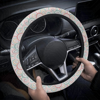 Bright Pastel Boho Rainbow Custom Car Steering Wheel Cover - Soft Polyester Design | Perfect Fit & Easy Install