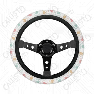 Bright Pastel Boho Hearts Custom Car Steering Wheel Cover - Soft Polyester Design | Perfect Fit & Easy Install