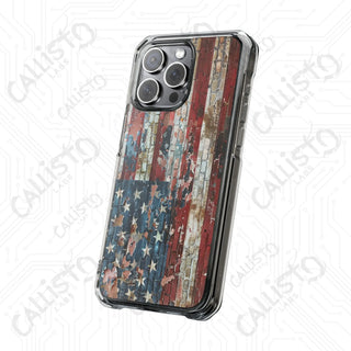 Distressed American Flag Magnetic Clear Impact Case for iPhone 14 & 15 - MagSafe® Compatible - Phone Case