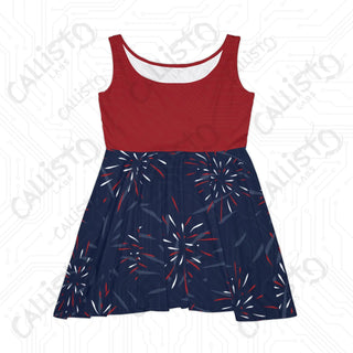 Women’s July 4th Skater Dress - Patriotic Independence Day Dress with Fireworks Design - All Over Prints