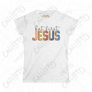 Women’s Softstyle Tee: ’But First Jesus’ Inspirational Shirt for Women - Christian Faith Apparel - White / S - T-Shirt