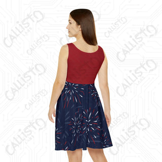 Women’s July 4th Skater Dress - Patriotic Independence Day Dress with Fireworks Design - All Over Prints