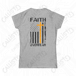 Women’s ’FAITH Over Fear’ Softstyle Tee with Cross and United States Flag - Inspirational Fashion for Every