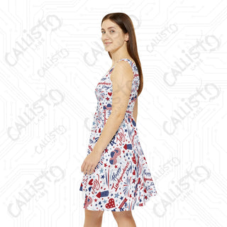 Women’s July 4th American Skater Dress - USA Patriotic Independence Day Dress with Fireworks Design - All Over Prints