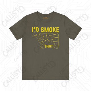 Men’s ’I’d Smoke That’ Funny Cow Shirt: Hilarious BBQ Apparel for Grill Masters and Beef Enthusiasts - Army