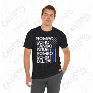 Men’s Retired - Romeo Echo Tango India Romeo Echo Delta Graphic Shirt: Stylish and Patriotic Tee for Retired Military