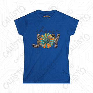 Sunflower and Leopard Print Women’s Softstyle Tee - Choose Joy Inspirational Shirt for Her - Royal / S - T-Shirt