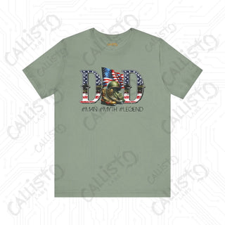 Mens ’DAD #MAN #MYTH #Legend’ Graphic Shirt: Patriotic Flag Lettering & Combat Boots Design - Unique Father’s Day