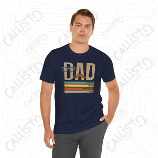 Men’s Graphic Shirt ’DAD: Husband Daddy Protector Hero’ with Mustache and Glasses Design Stylish Tee for Fathers