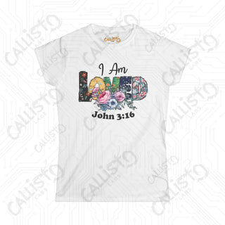 Women’s Softstyle Tee ’I Am Loved’ John 3:16 Floral Design Shirt Inspirational Christian Clothing for Women