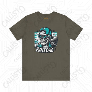 Men’s Horror ’Rad Dad’ Skeleton Skateboard Graphic Shirt: Cool and Spooky Tee for Dads - Perfect Gift Idea - Army