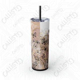 20oz Boho Floral Skinny Tumbler with Straw - Butterfly Flowers Minimalist Design