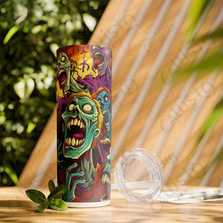 20oz Cartoon Anime Zombies Skinny Tumbler with Straw - Quirky and Stylish Drinkware - Glossy / White / 20oz